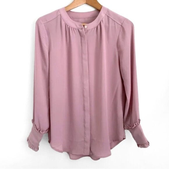 J.Crew Ruffle Cuff Blouse Sz XS Mauve Pink Long Sleeve - Picture 1 of 7